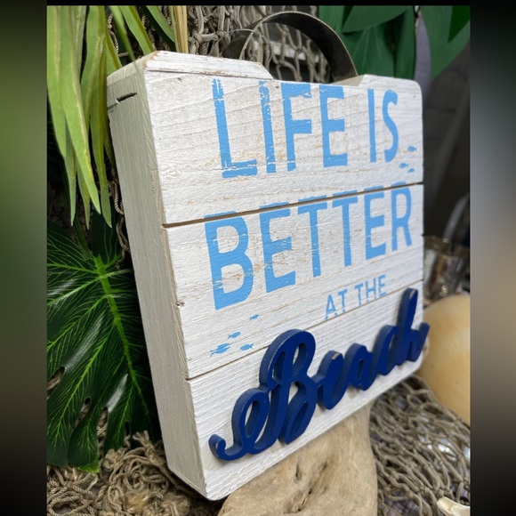 NWT- LIFE IS BETTER AT THE BEACH - Wood & Metal 3D Shadowbox Slat Sign Nautical - Picture 7 of 17